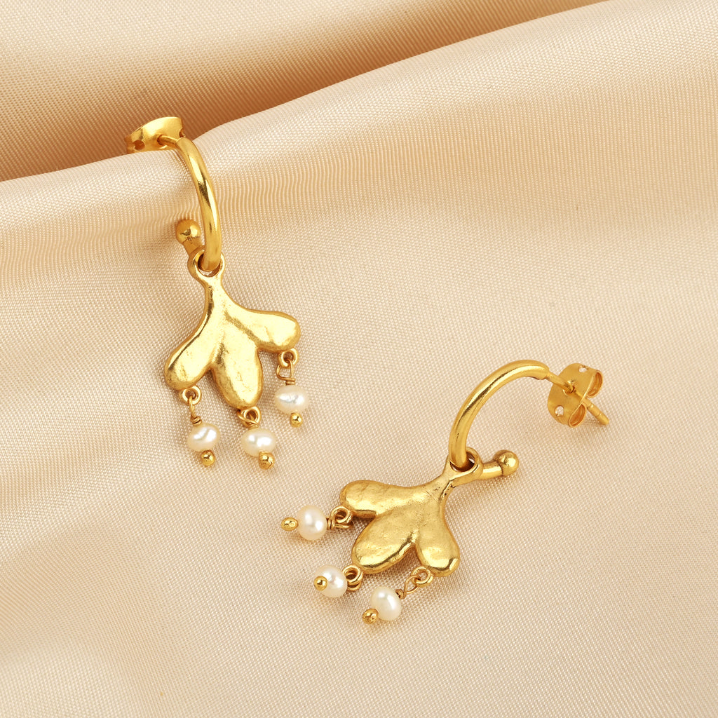 Gold-Plated Floral Drop Earrings with Fresh Water Pearls