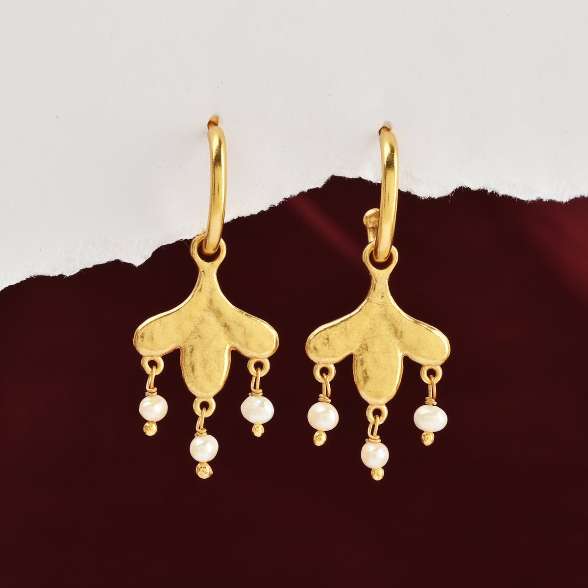 Gold-Plated Floral Drop Earrings with Fresh Water Pearls