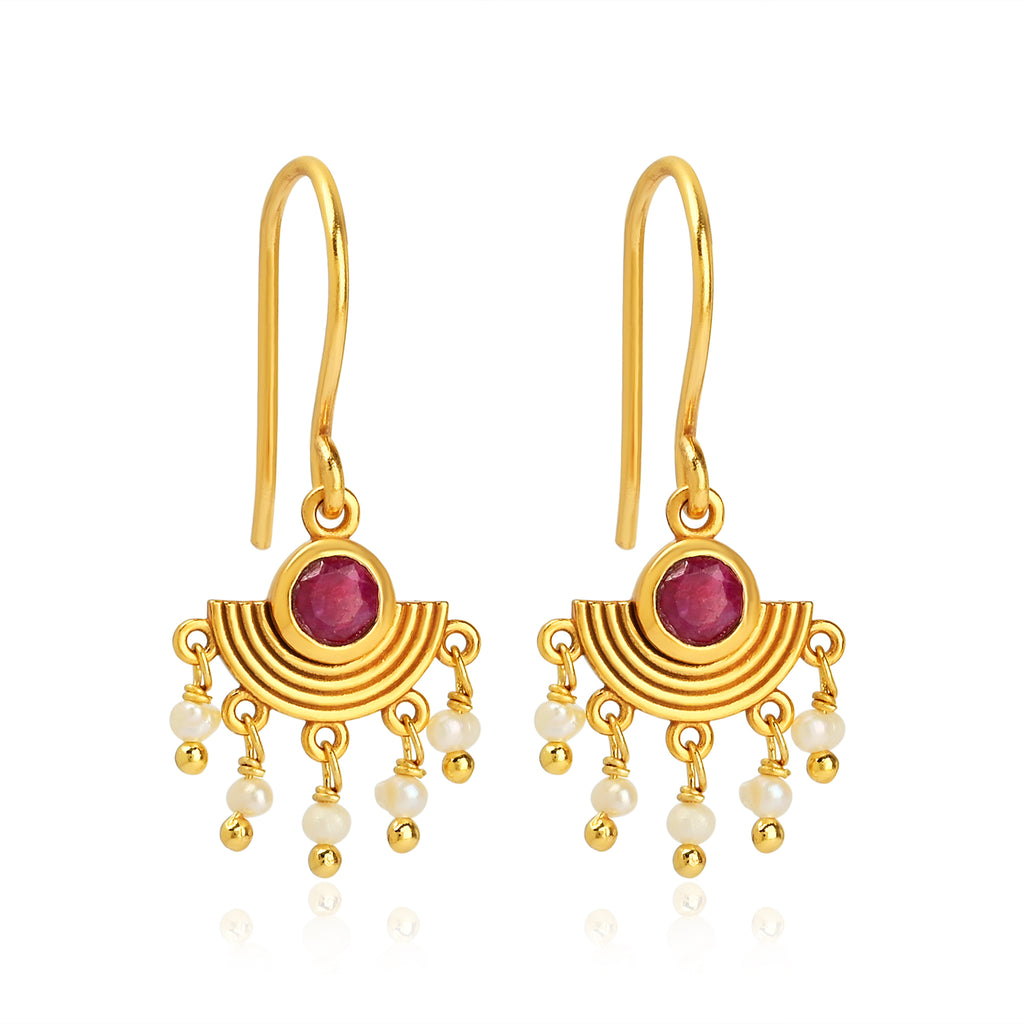 Art Deco Ruby & Pearl Chandelier Hook Earrings