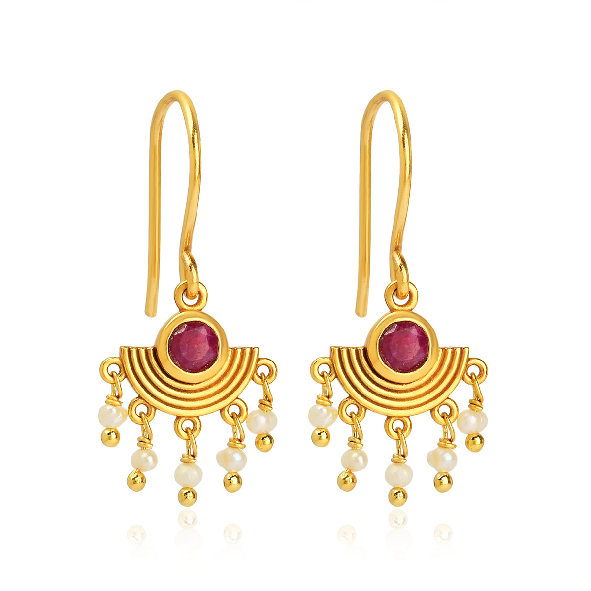 Art Deco Ruby & Pearl Chandelier Hook Earrings