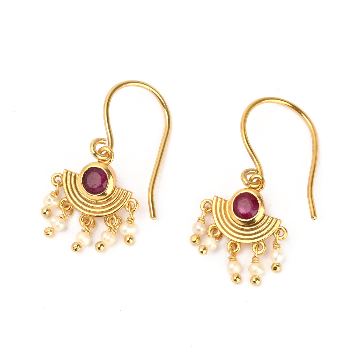 Art Deco Ruby & Pearl Chandelier Hook Earrings