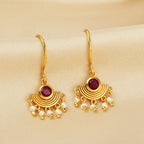 Art Deco Ruby & Pearl Chandelier Hook Earrings