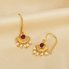 Art Deco Ruby & Pearl Chandelier Hook Earrings