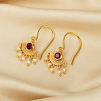 Art Deco Ruby & Pearl Chandelier Hook Earrings
