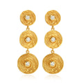 Triple Tier Gold Swirl Drop Earrings with Crystal Accents