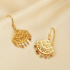Filigree Fan Drop Earrings with Multicolor Tourmaline Beads