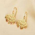 Filigree Fan Drop Earrings with Multicolor Tourmaline Beads