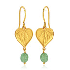 Botanical Heart Leaf Gold Earrings with Strawberry Quartz Drops