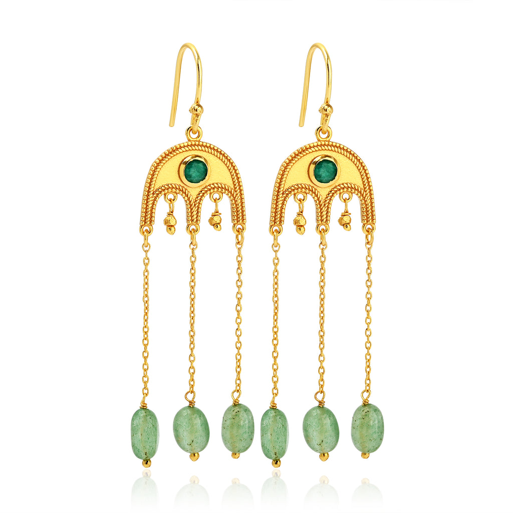 Gold-Plated Emerald & Green Quartz Drop Earrings
