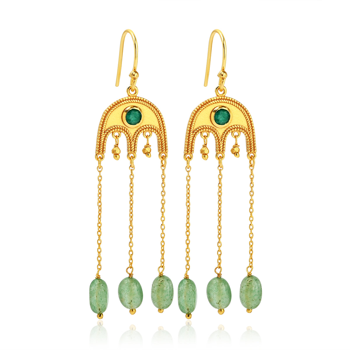 Gold-Plated Emerald & Green Quartz Drop Earrings