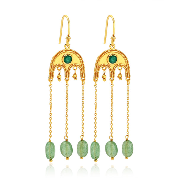 Gold-Plated Emerald & Green Quartz Drop Earrings