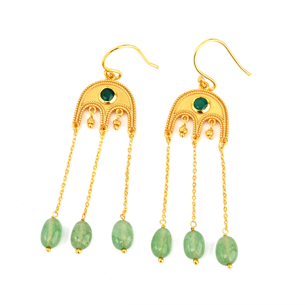 Gold-Plated Emerald & Green Quartz Drop Earrings