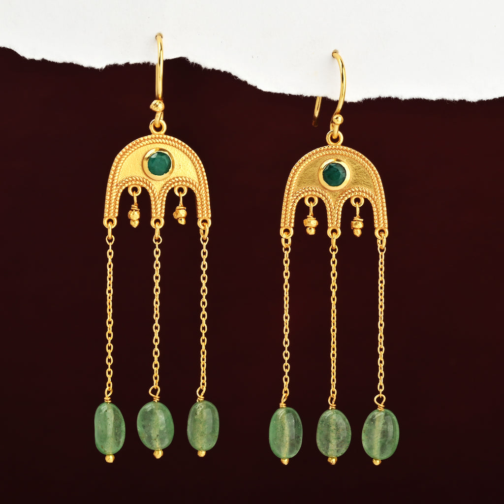 Gold-Plated Emerald & Green Quartz Drop Earrings