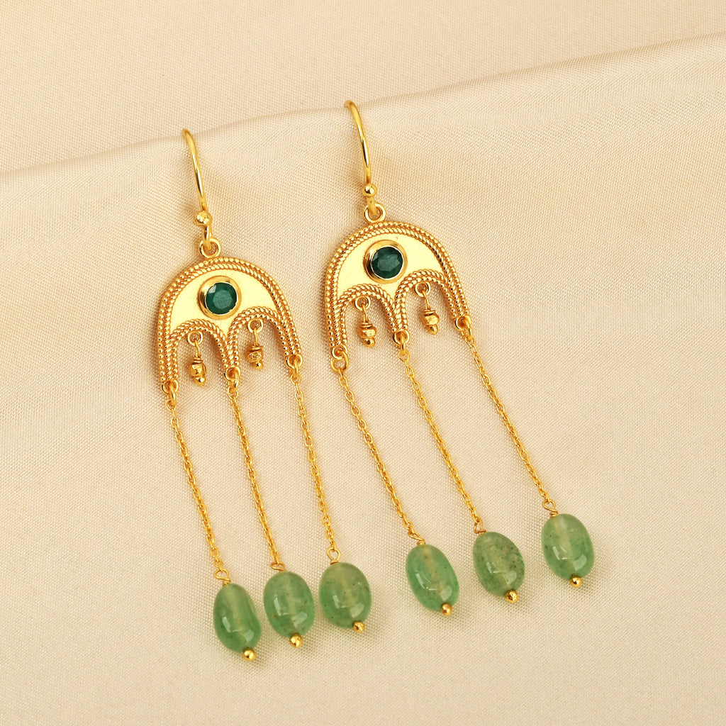 Gold-Plated Emerald & Green Quartz Drop Earrings