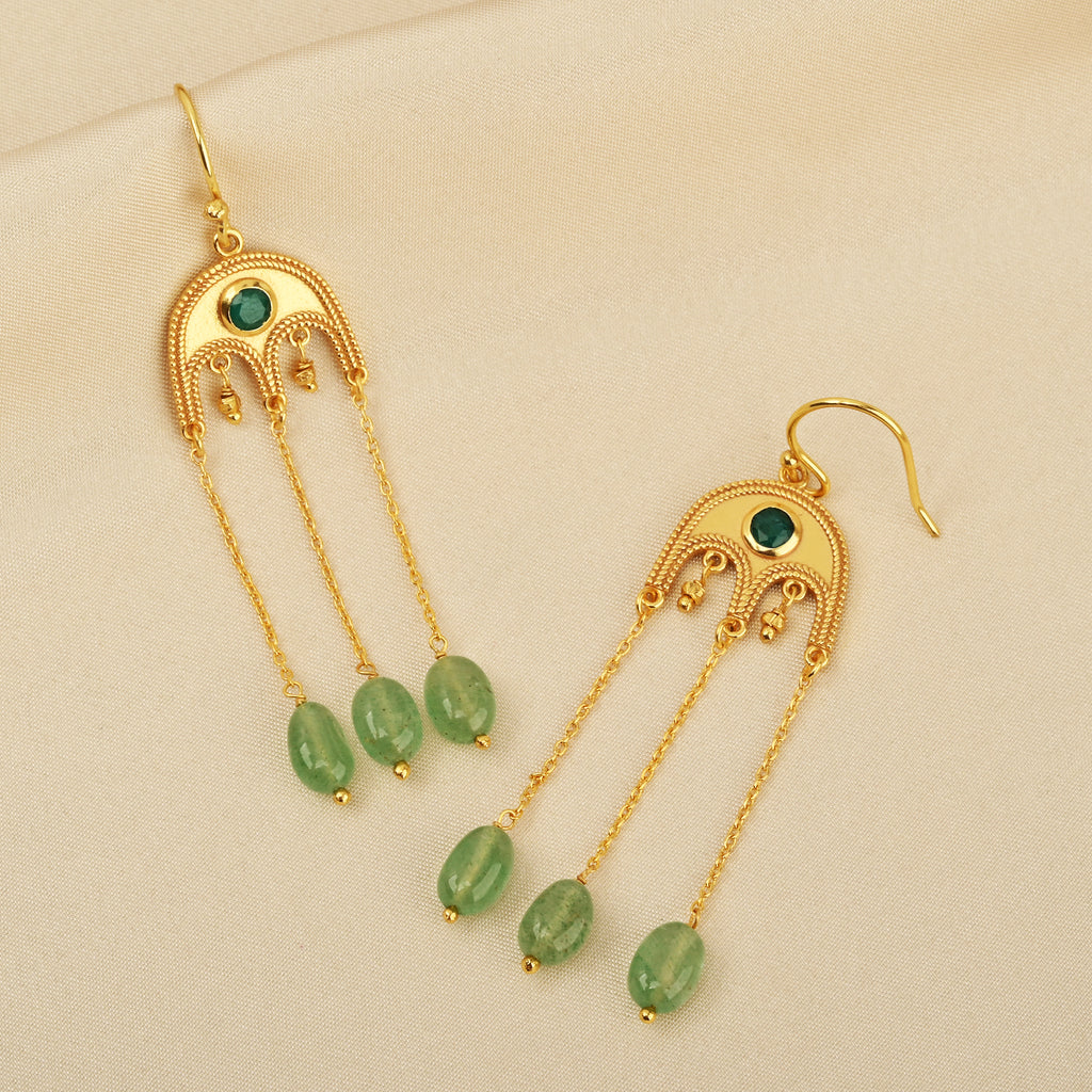 Gold-Plated Emerald & Green Quartz Drop Earrings