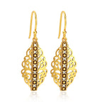 Gold-Plated Filigree Marquise Drop Earrings with Blue Sapphire CZ