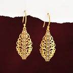 Gold-Plated Filigree Marquise Drop Earrings with Blue Sapphire CZ