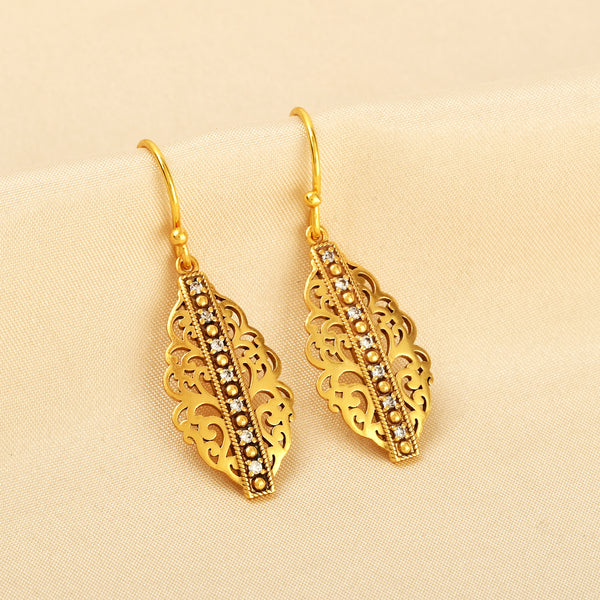 Gold-Plated Filigree Marquise Drop Earrings with Blue Sapphire CZ