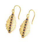 Gold-Plated Filigree Marquise Drop Earrings with Blue Sapphire CZ