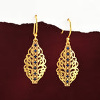 Gold-Plated Filigree Marquise Drop Earrings with Blue Sapphire CZ