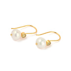 Minimalist Gold Pearl Hook Earrings with Bezel-Set Gemstone