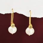 Minimalist Gold Pearl Hook Earrings with Bezel-Set Gemstone