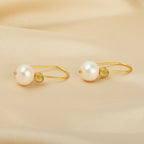 Minimalist Gold Pearl Hook Earrings with Bezel-Set Gemstone