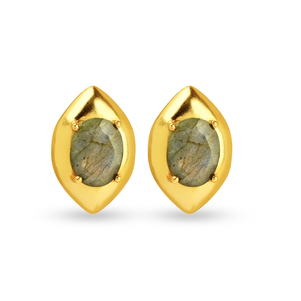 Gold-Plated Marquise Framed Labradorite Stud Earrings