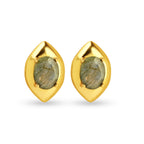 Gold-Plated Marquise Framed Labradorite Stud Earrings