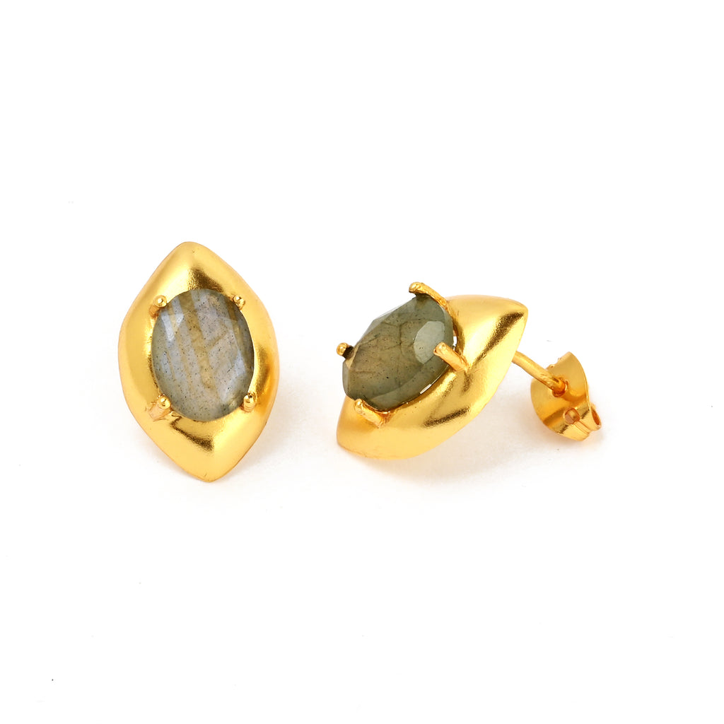 Gold-Plated Marquise Framed Labradorite Stud Earrings