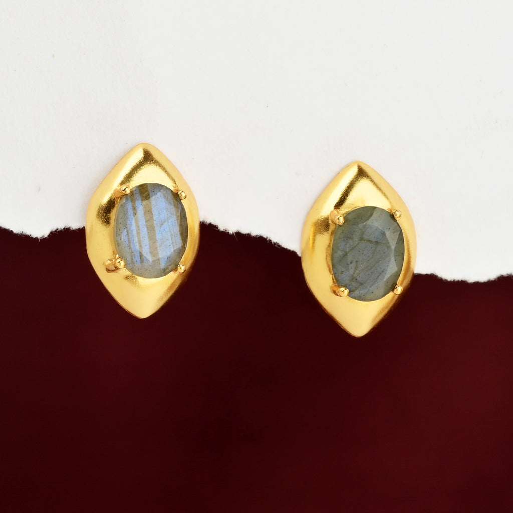 Gold-Plated Marquise Framed Labradorite Stud Earrings