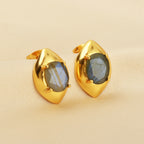 Gold-Plated Marquise Framed Labradorite Stud Earrings