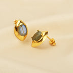 Gold-Plated Marquise Framed Labradorite Stud Earrings