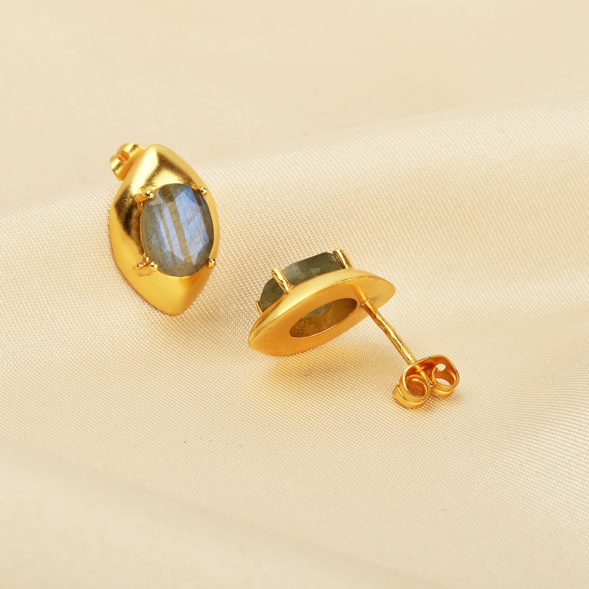 Gold-Plated Marquise Framed Labradorite Stud Earrings