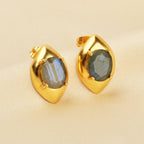 Gold-Plated Marquise Framed Labradorite Stud Earrings