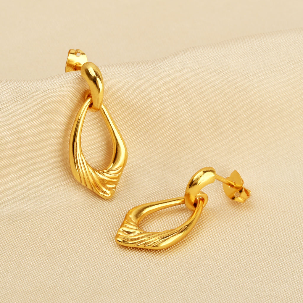 Gold-Plated Sculptural Teardrop Link Drop Earrings