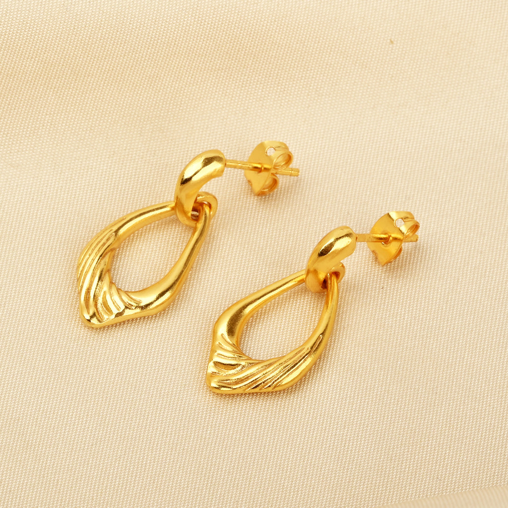 Gold-Plated Sculptural Teardrop Link Drop Earrings