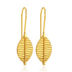 Gold-Plated Ribbed Leaf Drop Hook Earrings