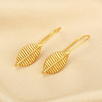 Gold-Plated Ribbed Leaf Drop Hook Earrings