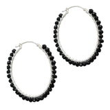 Silver Black Onyx Hoop Earrings