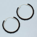 Silver Black Onyx Hoop Earrings