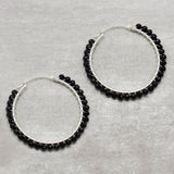 Silver Black Onyx Hoop Earrings