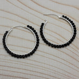 Silver Black Onyx Hoop Earrings