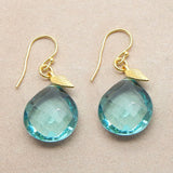 Aqua Color Crystal Leaf Dangle Earrings