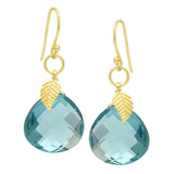 Aqua Color Crystal Leaf Dangle Earrings