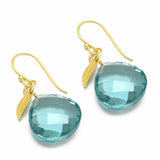 Aqua Color Crystal Leaf Dangle Earrings