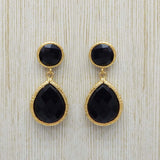 925 Silver Hammered Black Onyx Drop Earrings