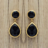 925 Silver Hammered Black Onyx Drop Earrings