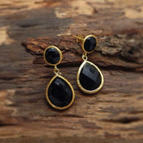 925 Silver Hammered Black Onyx Drop Earrings