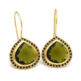 Green Tourmaline with Black Onyx  Dangle Earrings